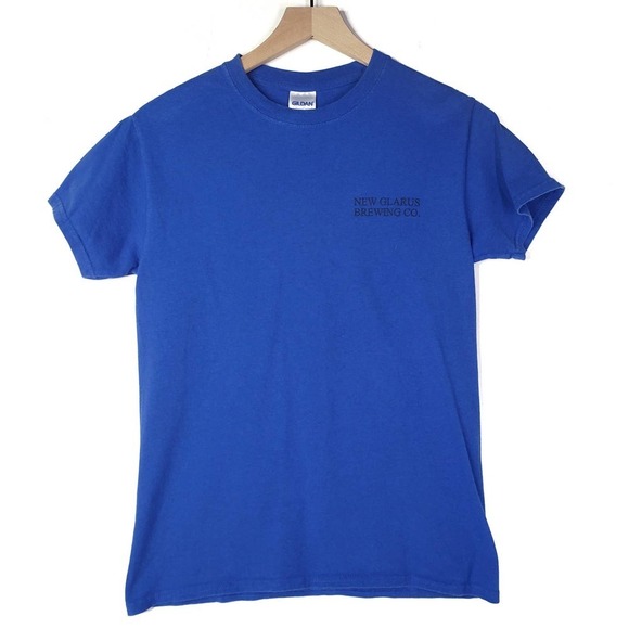 New Glarus Brewing Co Indigenous Short Sleeve Tee S Blue Wisconsin Gildan - Picture 2 of 6